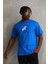 Unisex Baskılı Oversize T-Shirt - Mavi 3