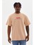Unisex Baskılı Oversize T-Shirt - Bej 1