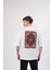 Unisex Bisiklet Yaka Baskılı Oversize T-Shirt - Beyaz 2