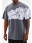 Unisex Bisiklet Yaka Baskılı Oversize T-Shirt - Gri 1