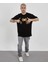 Unisex Bisiklet Yaka Baskılı Oversize T-Shirt - Siyah 1