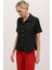 Kadın Bdart Dokulu Slim Fit Kısa Kollu Düğmeli Gömlek Siyah 2