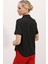 Kadın Bdart Dokulu Slim Fit Kısa Kollu Düğmeli Gömlek Siyah 4