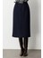 Kadın Beli Kemerli Yırtmaçlı Midi Etek 2009 Lacivert 3