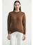 Oversize Önü Verev Triko Kazak - Kahve 1