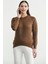 Oversize Önü Verev Triko Kazak - Kahve 2
