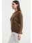 Oversize Önü Verev Triko Kazak - Kahve 4