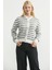 Çizgili Metal Düğmeli Triko Hırka - Füme 3