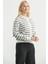 Çizgili Metal Düğmeli Triko Hırka - Füme 5