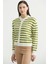 Çizgili Metal Düğmeli Triko Hırka - Zeytin Yeşil 4