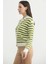Çizgili Metal Düğmeli Triko Hırka - Zeytin Yeşil 5