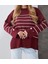 Bordo Kol Duğmeli Çizgili Triko Kazak 1