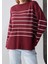 Bordo Kol Duğmeli Çizgili Triko Kazak 3