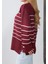 Bordo Kol Duğmeli Çizgili Triko Kazak 5