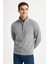 Erkek Dik Yaka Sweatshirt Dik Yaka Yarım Fermuarlı 3 Iplik Şardonlu Pamuk Kumaş - Gri 1