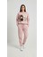 Kadın Soft Touch Ayıcık Desenli %100 Pamuk Sweatshirt - Casual Fit- Krem/pembe 3
