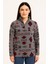 Kadın Yarım Fermuarlı Desenli Polar Sweat Tribal Etnik Desen Yakalı, Uzun Kollu, Oversize Rahat Kalıp - Füme 2