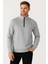 Erkek Dik Yaka Sweatshirt Dik Yaka Yarım Fermuarlı 3 Iplik Şardonlu Pamuk Kumaş - Gri 3