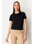Kadın Sıfır Yaka Kısa Kol Basic Bluz 61334 Siyah 1