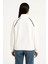 Kadın Oversize Dik Yaka Fermuarlı Sweatshirt - Zincir Nakışli Kanguru Cepli, - Beyaz 4