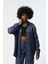 Kadın Indigo Renk Desenli Oversize Tesettür Gömlek 2