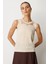 Kadın Yakası Boncuklu Triko Bluz 60361 Krem 1