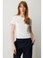 Kadın Sıfır Yaka Kısa Kol Basic Bluz 61334 Ekru 1