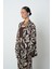 Kadın Kahverengi - Krem Renk Desenli Oversize Tesettür Kimono 2