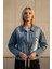 Kadın Mavi Baskılı Düğmeli Uzun Kollu Jean Oversize Kot-Denim Ceket - Yeni Sezon Kadın Ceket 1