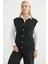Düğme Kapamalı Yünlü Triko Yelek - Siyah 3