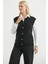 Düğme Kapamalı Yünlü Triko Yelek - Siyah 5