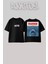 Shark Tasarım Sırt Baskılı Pamuk Siyah Oversize T-Shirt 1