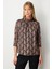 Kadın Göğsü Pencere Detaylı Desenli Bluz 3053 Kahverengi 1