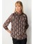 Kadın Göğsü Pencere Detaylı Desenli Bluz 3053 Kahverengi 2
