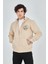Erkek Kapüşonlu Baskılı Fermuarlı Hırka - Bej -Vlmr 2