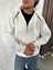 Erkek Oversize Dik Yaka Fermuarlı Sweatshirt - Zincir Nakışli Kanguru Cepli - Beyaz -Vlmr 2