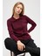 Laila, Düz Örgü, Polo Yaka, Kadın Triko Hırka - Bordo 4