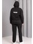 Kadın Büyük Beden Siyah, Baskı Detaylı Kapüşonlu Eşofman Takım 5