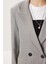 Oversize Vatkalı Çizgili Dokuma Ceket LWF0049 Gri 4
