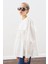 Geniş Yakalı Kuşaklı Gömlek Ekru 2