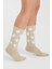 2'li Paket Bej ve Beyaz Tabanı Havlu Çiçek Desenli Dikişsiz Kadın Havlu Pamuklu Soket Çorap 4