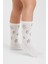 2'li Paket Bej ve Beyaz Tabanı Havlu Çiçek Desenli Dikişsiz Kadın Havlu Pamuklu Soket Çorap 5