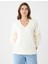 Ekru Uzun Kollu V Yaka Örme Modal Sweatshirt 2