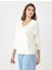 Ekru Uzun Kollu V Yaka Örme Modal Sweatshirt 3