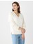 Ekru Uzun Kollu V Yaka Örme Modal Sweatshirt 4