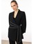 Moda Ilgi Kadın Kolları Piliseli Şerit Aksesuarlı Ceket 5008 Siyah 2