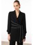 Moda Ilgi Kadın Kolları Piliseli Şerit Aksesuarlı Ceket 5008 Siyah 3