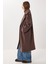 Kruvaze Yaka Oversize Kaşe Kaban LFG0173 Kahverengi 4