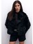 Yakalı Peluş Ceket - Siyah 5