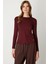 Kadın Metal Aksesuarlı Sıfır Yaka Basic Bluz 61303 Bordo 1